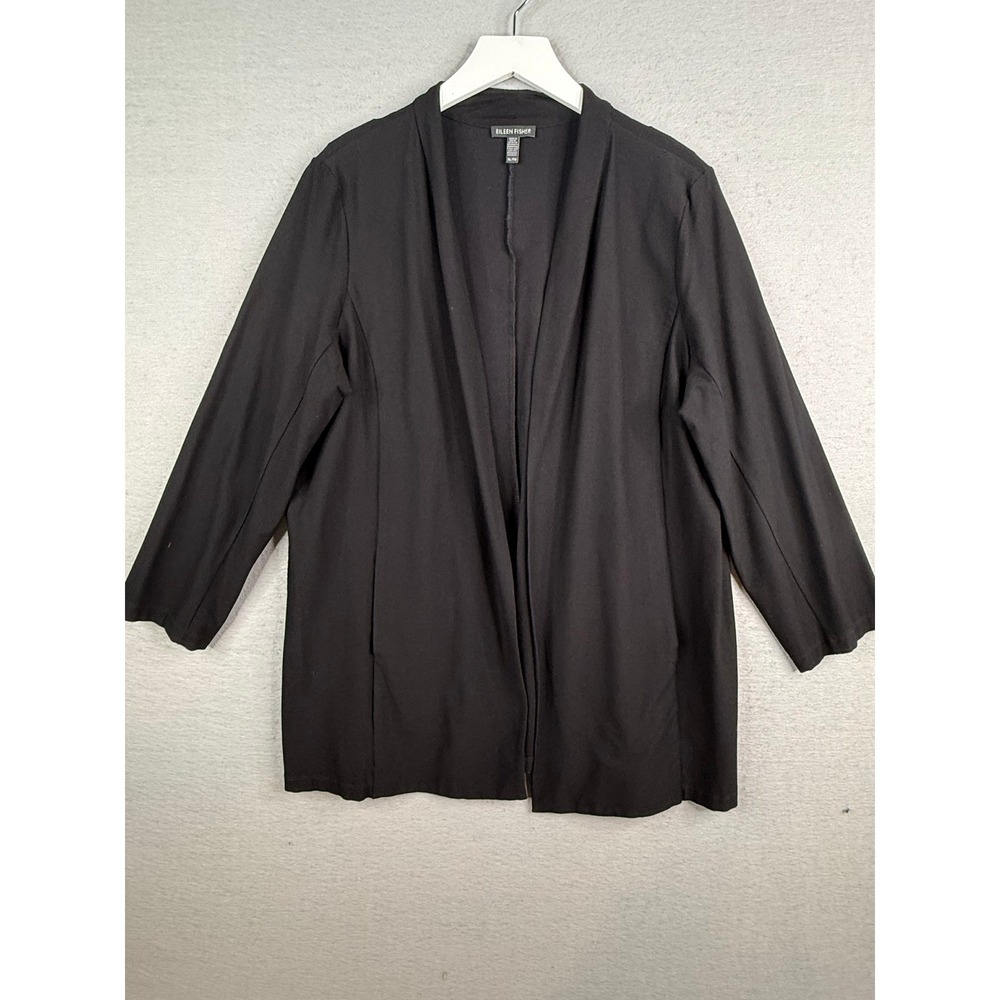 Eileen Fisher Crepe Cardigan Women XL Black Pockets Layering Officecore Stretch